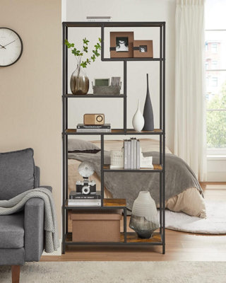 Songmics Bookcase, 6-Tier Bookcase, Geometric Display Shelf, Standing Storage Shelf, Rustic Brown And Black - image 1