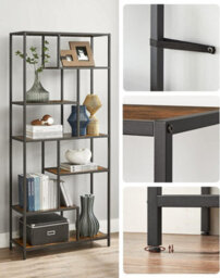Songmics Bookcase, 6-Tier Bookcase, Geometric Display Shelf, Standing Storage Shelf, Rustic Brown And Black - thumbnail 3