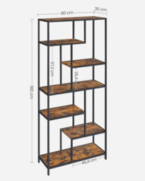 Songmics Bookcase, 6-Tier Bookcase, Geometric Display Shelf, Standing Storage Shelf, Rustic Brown And Black - thumbnail 2
