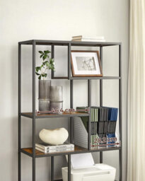 Songmics Bookcase, 6-Tier Bookcase, Geometric Display Shelf, Standing Storage Shelf, Rustic Brown And Black - thumbnail 4
