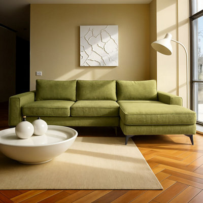 Abakus Direct Venice Corner Sofa In Olive Right Facing With Deep Seats And Extra-Wide Padded Arms - image 1
