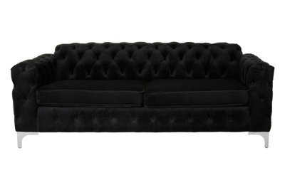 Orsina Sturdy Black Chesterfield Sofa With Quilted Design,velvet Upholster Lounge Sofa,cozy Couch For Office Decor - image 1