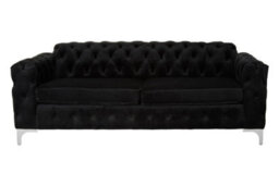 Orsina Sturdy Black Chesterfield Sofa With Quilted Design,velvet Upholster Lounge Sofa,cozy Couch For Office Decor - thumbnail 1