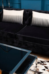 Orsina Sturdy Black Chesterfield Sofa With Quilted Design,velvet Upholster Lounge Sofa,cozy Couch For Office Decor - thumbnail 3