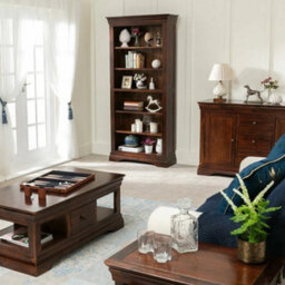 Large Tall Bookcase French Hardwood Mahogany Stained Storage Furniture - thumbnail 2