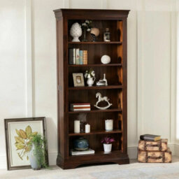 Large Tall Bookcase French Hardwood Mahogany Stained Storage Furniture - thumbnail 3