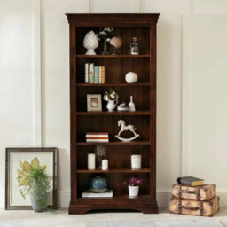 Large Tall Bookcase French Hardwood Mahogany Stained Storage Furniture - thumbnail 4