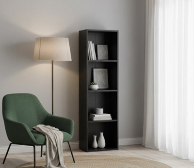 Deenz 4-Shelves Wooden Bookcase Unit Open Luder Cubic Home Decor Freestanding Storage Tier Living Room Furniture Oak 106X30.5X24Cm - image 1