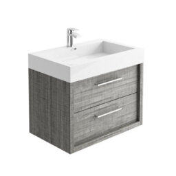 Plum&clay Walter Grey Wood Wall Hung Bathroom Vanity Unit With Polymarble Resin Basin (W)750mm