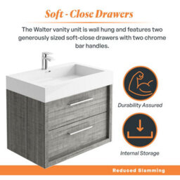 Plum&clay Walter Grey Wood Wall Hung Bathroom Vanity Unit With Polymarble Resin Basin (W)750mm - thumbnail 5