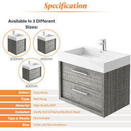 Plum&clay Walter Grey Wood Wall Hung Bathroom Vanity Unit With Polymarble Resin Basin (W)750mm - thumbnail 6