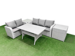 Fimous 5 Seater Pe Rattan Wicker Garden Furniture Conservatory Sofa Set 3 Seater Sofa Love Sofa 2 Side Table - thumbnail 2