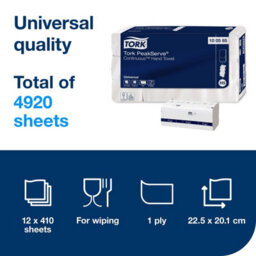 Tork Peakserve Continuous Paper Hand Towels White H5, Universal, Compressed, 12 X 410 Sheets, 100585 - thumbnail 3