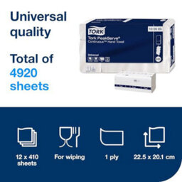 Tork Peakserve Continuous Paper Hand Towels White H5, Universal, Compressed, 12 X 410 Sheets, 100585 - thumbnail 4