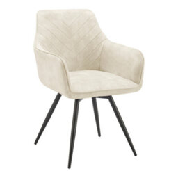 Cream Plush Velvet Swivel Dining Chair With Chevron Stitch Detail Black Legs Set Of 2 - thumbnail 2