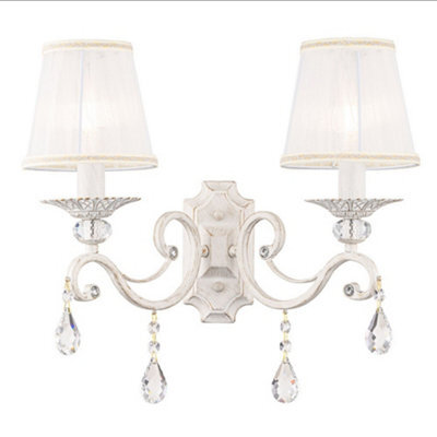 Luminosa Lighting Luminosa Grace Wall Candle Lamp White With Gold & Crystal, 2 Light, E14 - image 1