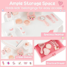 Costway 2-In-1 Kids Vanity Set Pretend Makeup Table & Chair Set W/ Heart-Shaped Mirror - thumbnail 5
