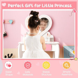 Costway 2-In-1 Kids Vanity Set Pretend Makeup Table & Chair Set W/ Heart-Shaped Mirror - thumbnail 7