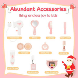 Costway 2-In-1 Kids Vanity Set Pretend Makeup Table & Chair Set W/ Heart-Shaped Mirror - thumbnail 6