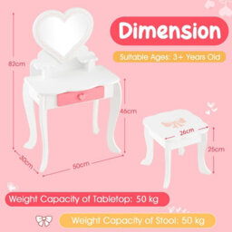 Costway 2-In-1 Kids Vanity Set Pretend Makeup Table & Chair Set W/ Heart-Shaped Mirror - thumbnail 2