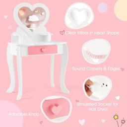 Costway 2-In-1 Kids Vanity Set Pretend Makeup Table & Chair Set W/ Heart-Shaped Mirror - thumbnail 8