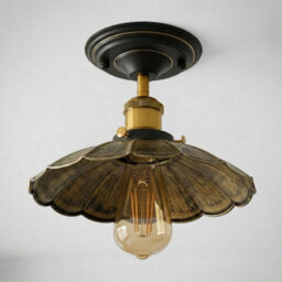 Industrial-Semi Flush Mount E27 Base Brushed Brass Ceiling Light Metal 22Cm Umbrella Lampshade Lighting For Farmhouse - thumbnail 2