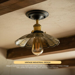 Industrial-Semi Flush Mount E27 Base Brushed Brass Ceiling Light Metal 22Cm Umbrella Lampshade Lighting For Farmhouse - thumbnail 6