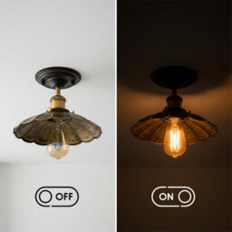 Industrial-Semi Flush Mount E27 Base Brushed Brass Ceiling Light Metal 22Cm Umbrella Lampshade Lighting For Farmhouse - thumbnail 5