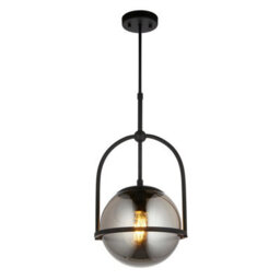 Luminosa Lighting Luminosa Trieste Globe Pendant Ceiling Light Matt Black, Smoked Mirror Glass - thumbnail 1