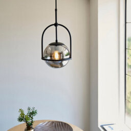 Luminosa Lighting Luminosa Trieste Globe Pendant Ceiling Light Matt Black, Smoked Mirror Glass - thumbnail 4