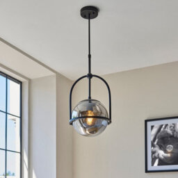 Luminosa Lighting Luminosa Trieste Globe Pendant Ceiling Light Matt Black, Smoked Mirror Glass - thumbnail 5