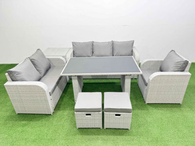Fimous Rattan Outdoor Table Reclining Chair Sofa Set With Side Table 2 Small Stools Light Grey 8 Seater - image 1