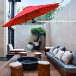 Costway Wall-Mounted Umbrella Water-Proof Cantilever Parasols Tilting Sunshade Umbrella W/ Adjustable Pole - thumbnail 3