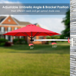 Costway Wall-Mounted Umbrella Water-Proof Cantilever Parasols Tilting Sunshade Umbrella W/ Adjustable Pole - thumbnail 6