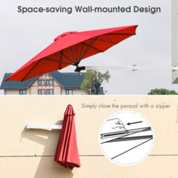 Costway Wall-Mounted Umbrella Water-Proof Cantilever Parasols Tilting Sunshade Umbrella W/ Adjustable Pole - thumbnail 7