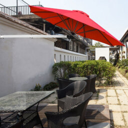 Costway Wall-Mounted Umbrella Water-Proof Cantilever Parasols Tilting Sunshade Umbrella W/ Adjustable Pole - thumbnail 4