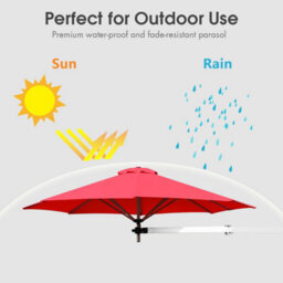 Costway Wall-Mounted Umbrella Water-Proof Cantilever Parasols Tilting Sunshade Umbrella W/ Adjustable Pole - thumbnail 5
