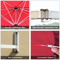 Costway Wall-Mounted Umbrella Water-Proof Cantilever Parasols Tilting Sunshade Umbrella W/ Adjustable Pole - thumbnail 8