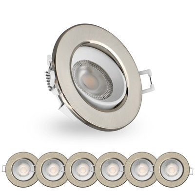 Paul Russells Led Downlight Brush Nickel Non-Dimmable Tiltable Recessed Spotlight 4.8W 400 Lumens Ip44 Warm White 3000K Pack Of 6 - image 1