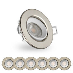 Paul Russells Led Downlight Brush Nickel Non-Dimmable Tiltable Recessed Spotlight 4.8W 400 Lumens Ip44 Warm White 3000K Pack Of 6 - thumbnail 1