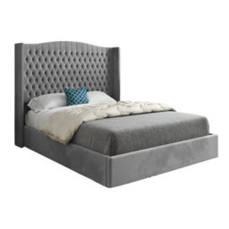 Rana Curved Top Winged Upholstered Soft Velvet Grey Bed Frame - thumbnail 5