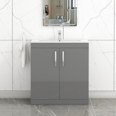 Royal Bathrooms Turin Indigo Grey Gloss 800mm Floor Standing Vanity Unit 2 Door With Minimalist Basin Sink - image 1