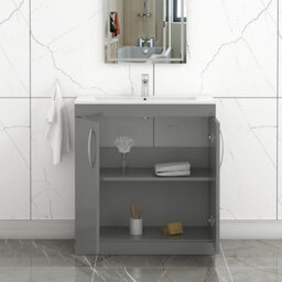 Royal Bathrooms Turin Indigo Grey Gloss 800mm Floor Standing Vanity Unit 2 Door With Minimalist Basin Sink - thumbnail 3
