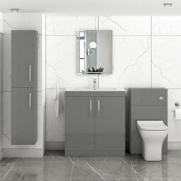 Royal Bathrooms Turin Indigo Grey Gloss 800mm Floor Standing Vanity Unit 2 Door With Minimalist Basin Sink - thumbnail 4