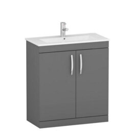 Royal Bathrooms Turin Indigo Grey Gloss 800mm Floor Standing Vanity Unit 2 Door With Minimalist Basin Sink - thumbnail 6