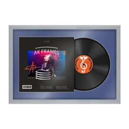 "AK Frames 25X17"" Silver Classic Vinyl Record Frame With Blue Mount For 12 Inch Lp Cover & Disc - Overlapped Design"