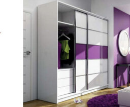 Arte Dubai 226Cm Sliding Door Wardrobe - White With Bold Purple Glass Stripe