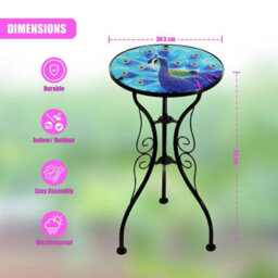 Garden Glass Round Coffee Table Blue Peacock Design Mosaic Patio Table - thumbnail 2