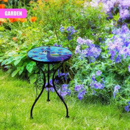 Garden Glass Round Coffee Table Blue Peacock Design Mosaic Patio Table - thumbnail 3