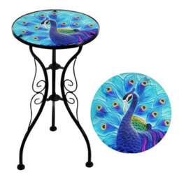 Garden Glass Round Coffee Table Blue Peacock Design Mosaic Patio Table